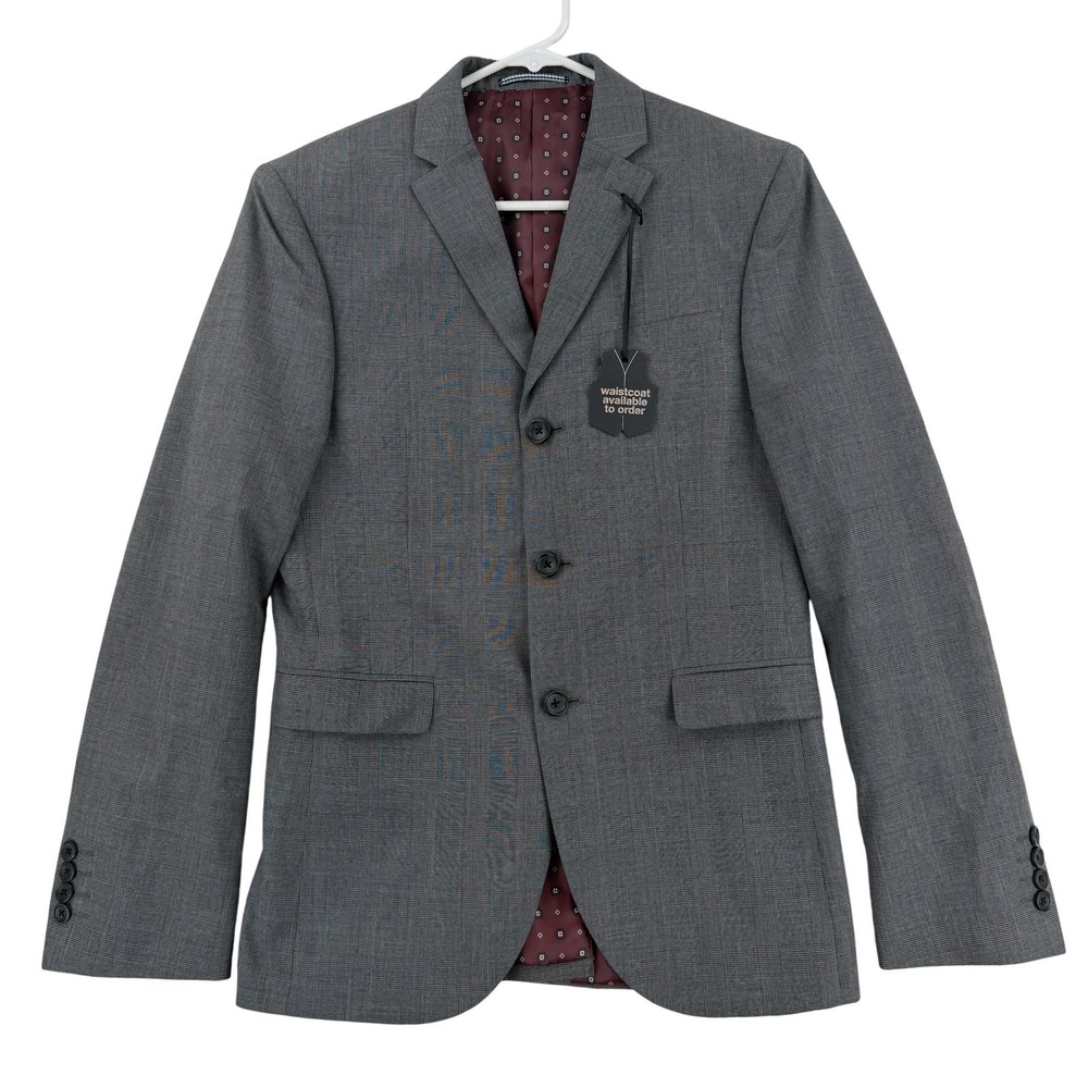 Next Tailoring Suit Jacket Mens 36R Gray Check Slim Fit Polyester Viscose 3 Btn
